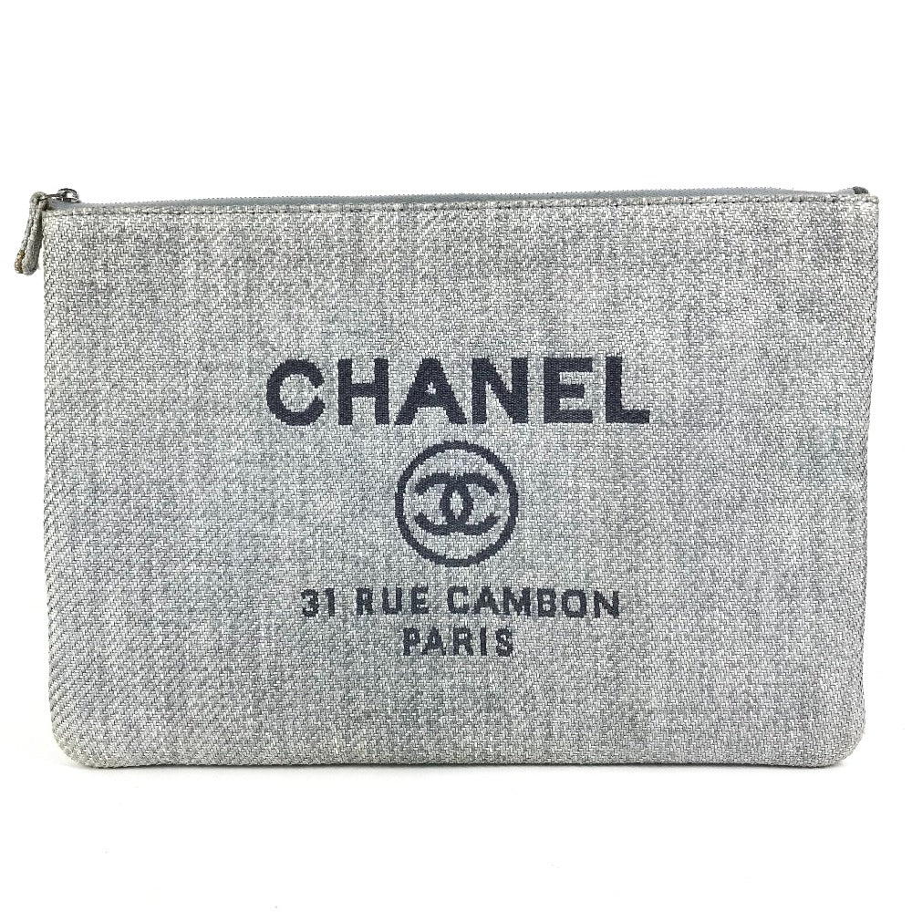 Chanel logo Deauville Blue Canvas Clutch Bag