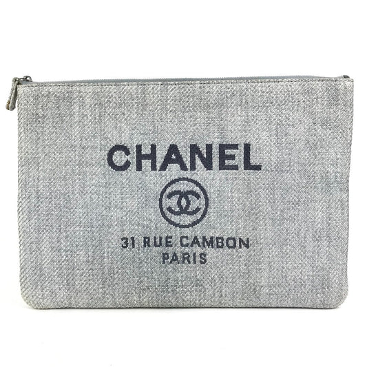 Chanel logo Deauville Blue Canvas Clutch Bag
