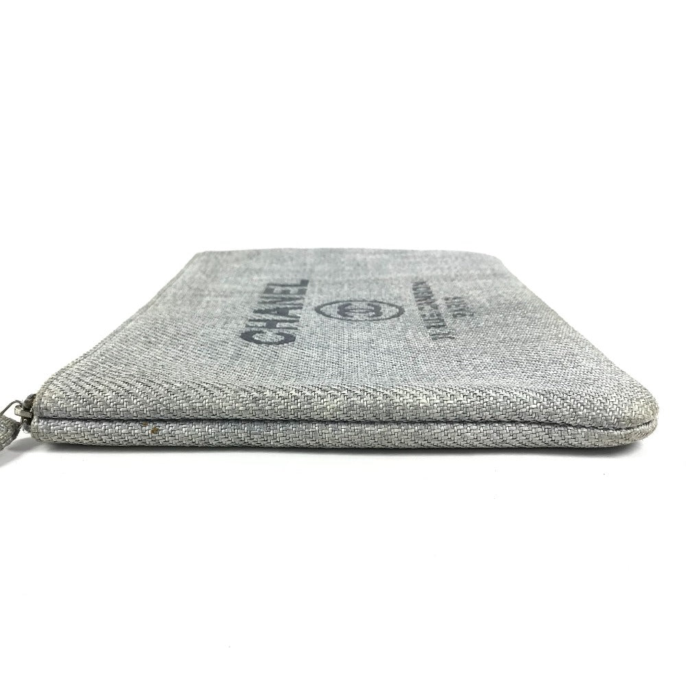 Chanel logo Deauville Blue Canvas Clutch Bag