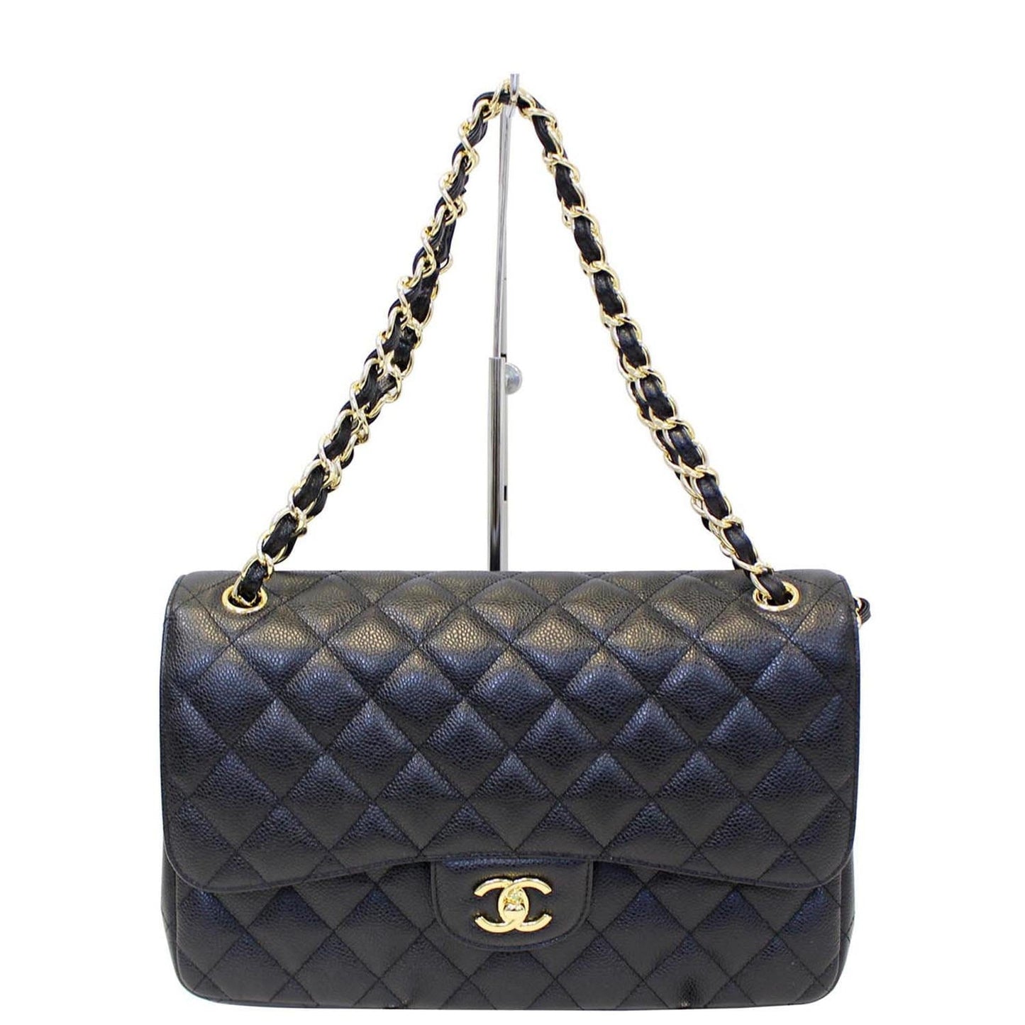 Chanel Classic Jumbo Caviar Double Flap Leather Black Travel Bag
