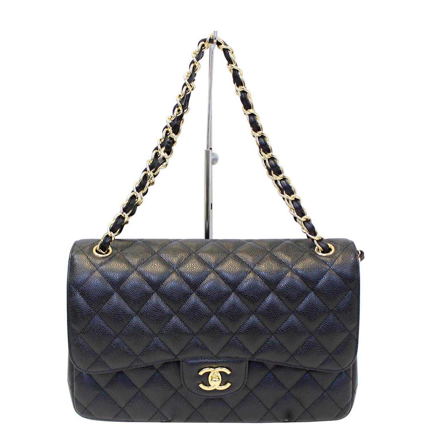 Chanel Classic Jumbo Caviar Double Flap Leather Black Travel Bag