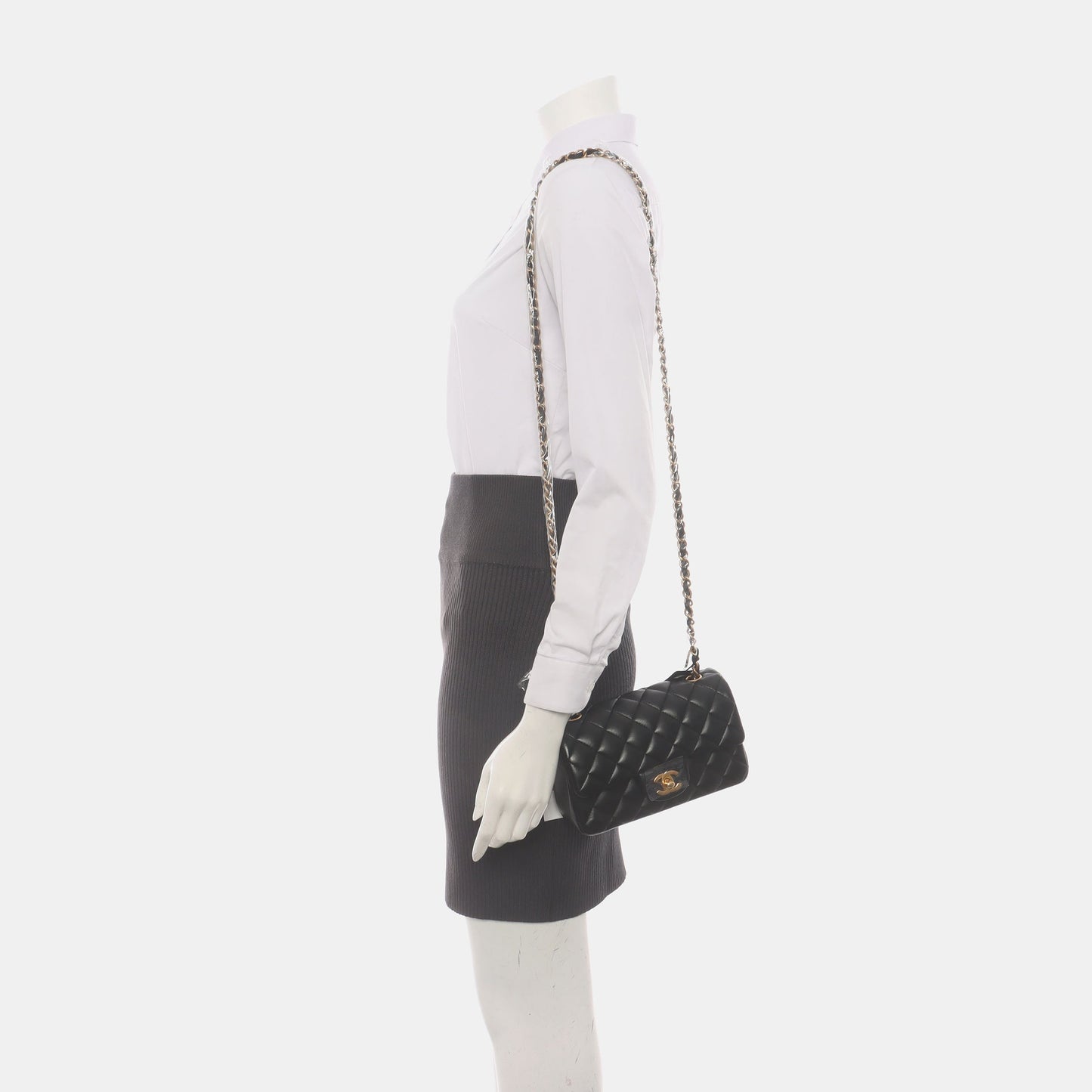 Chanel Classic Flap Rectangular Lambskin Hardware -15 Black Gold Leather Mini Bag