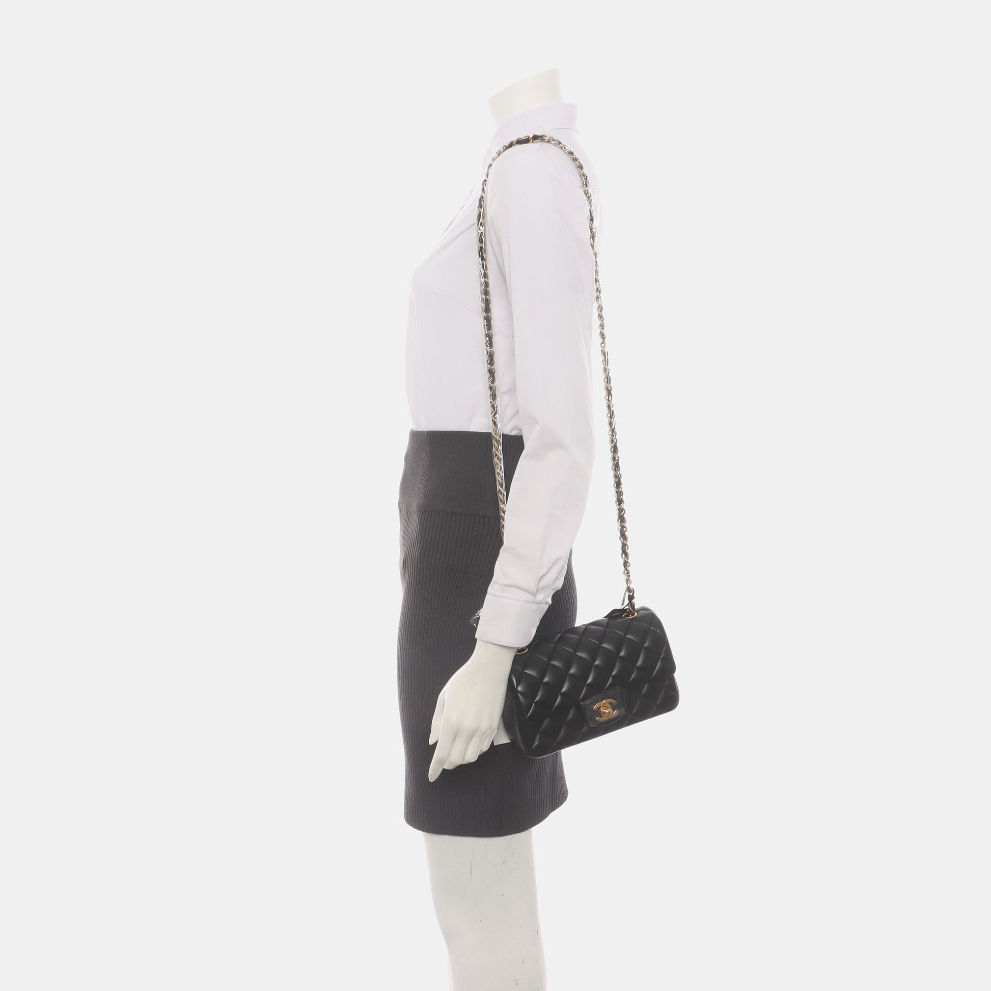 Chanel Classic Flap Rectangular Lambskin Hardware -15 Black Gold Leather Mini Bag