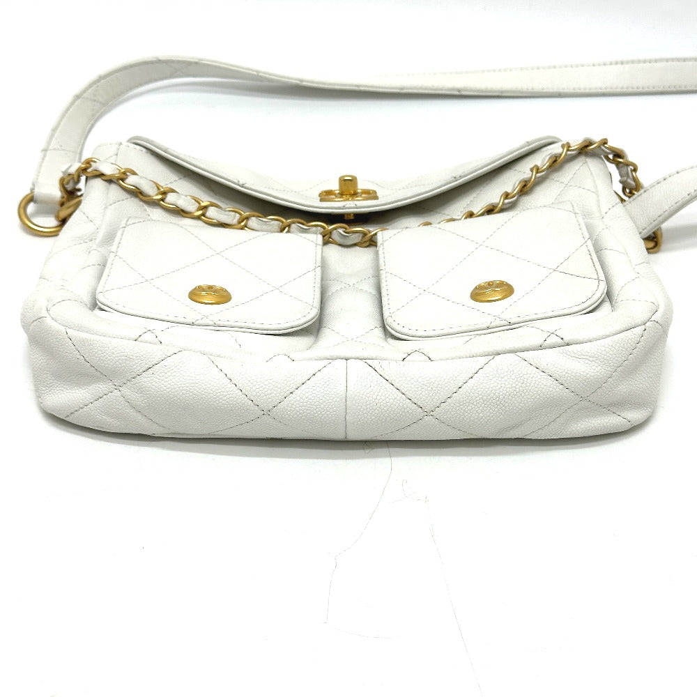 Chanel Caviar skin Matrasse W pocket White Shoulder Bag