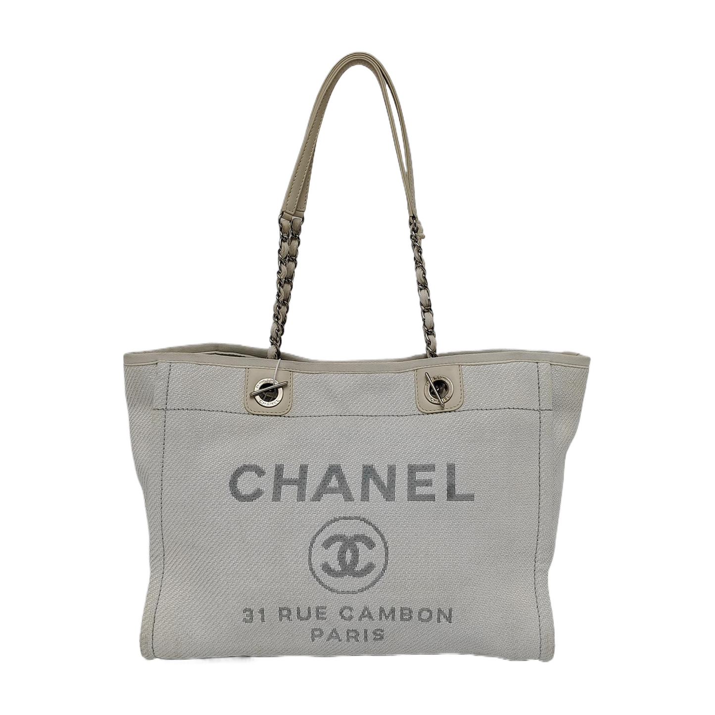 Chanel Deauville Light Denim Trim 32cm Blue Small Leather Tote Bag