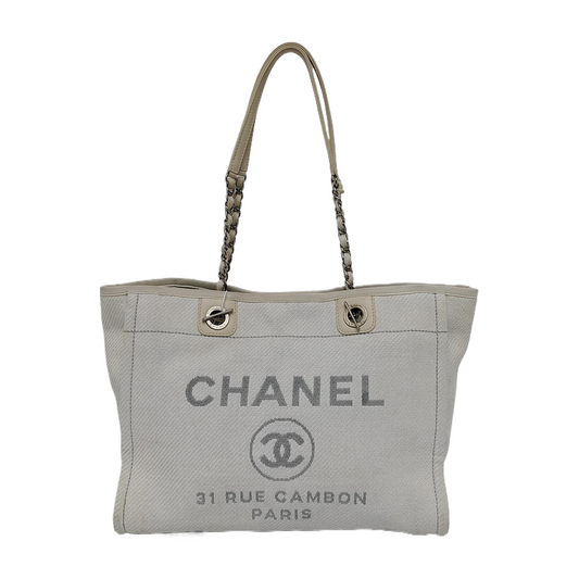 Chanel Deauville Light Denim Trim 32cm Blue Small Leather Tote Bag