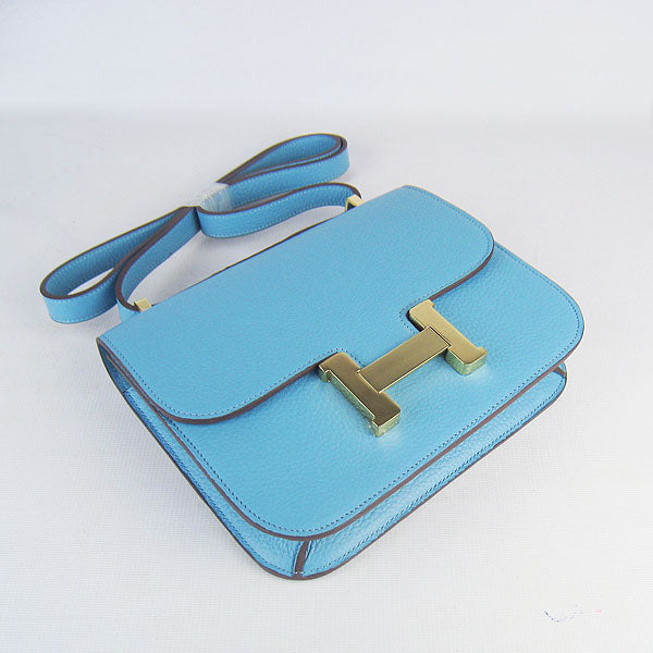 Hermes Luxury Constance Cowskin Bag H Light Golden Leather Blue Travel Bag