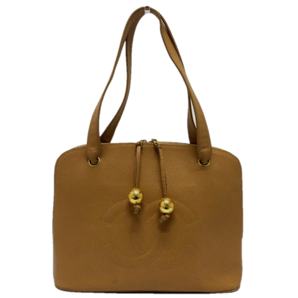 Chanel Caviar skin Coco ball COCO Mark Beige Tote Bag