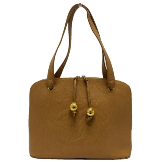 Chanel Caviar skin Coco ball COCO Mark Beige Tote Bag