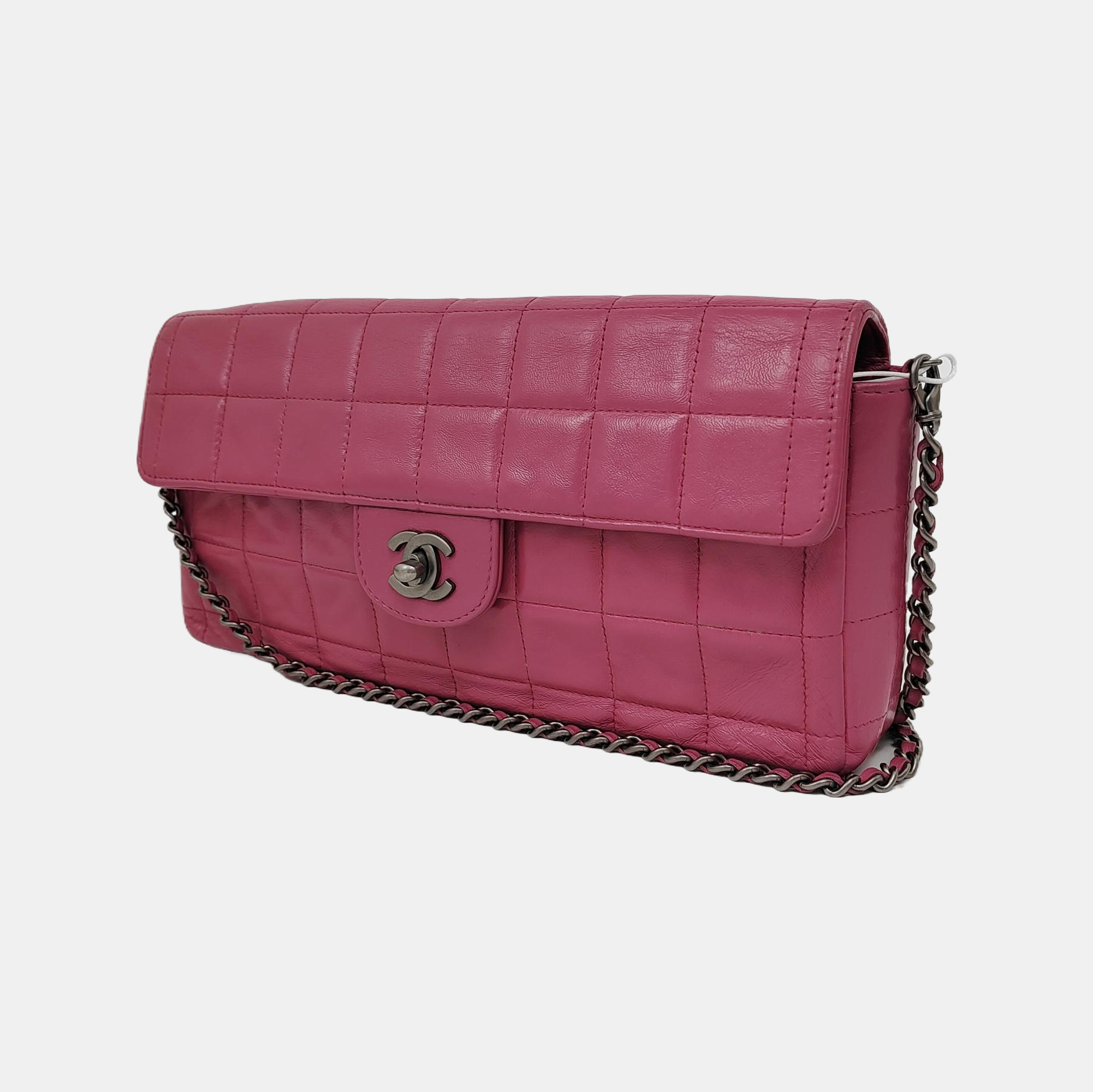 Chanel East West Chocolate Bar Hardware Pink Gold Silver Leather Handbag