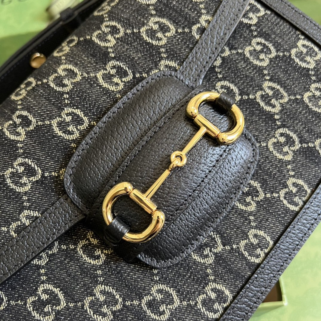 gg Horsebit Ivory gg Jacquard Denim Black Shoulder Bag