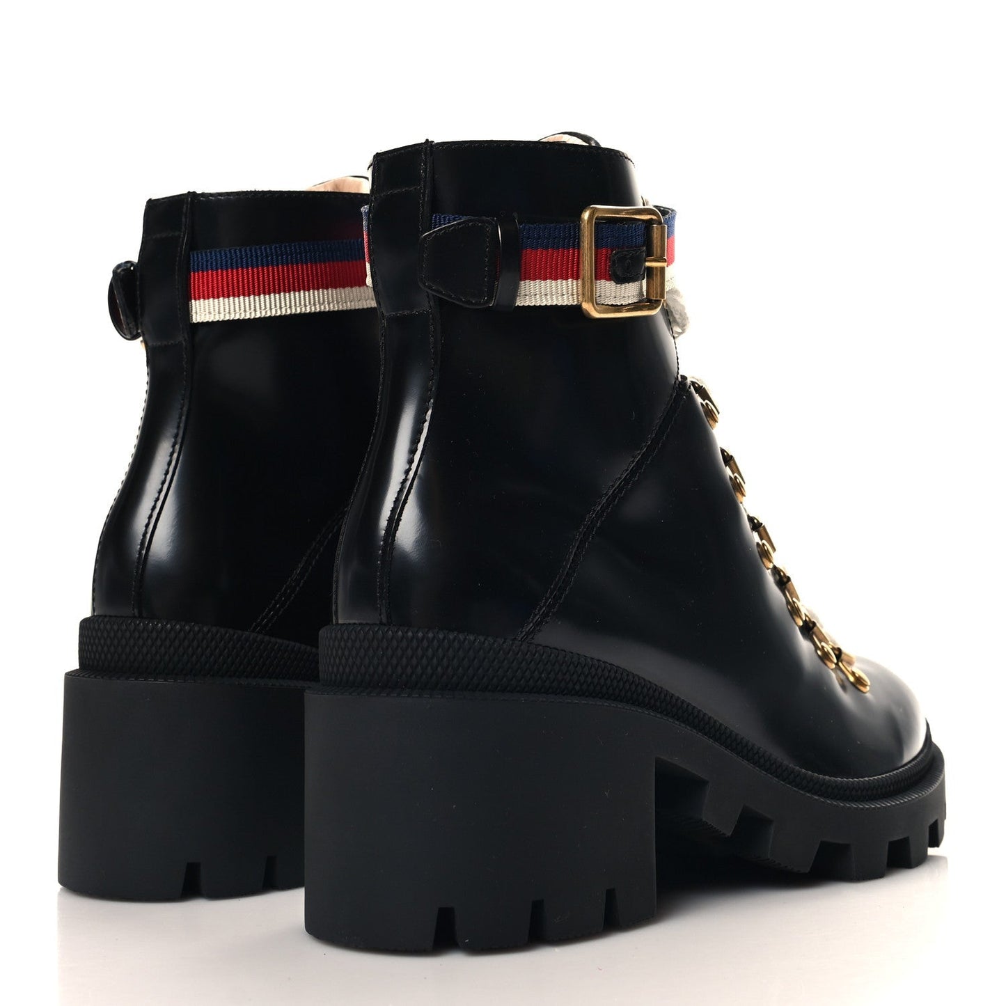 Gucci Calfskin Sylvie Web Lace Up Combat Boots 35 Black