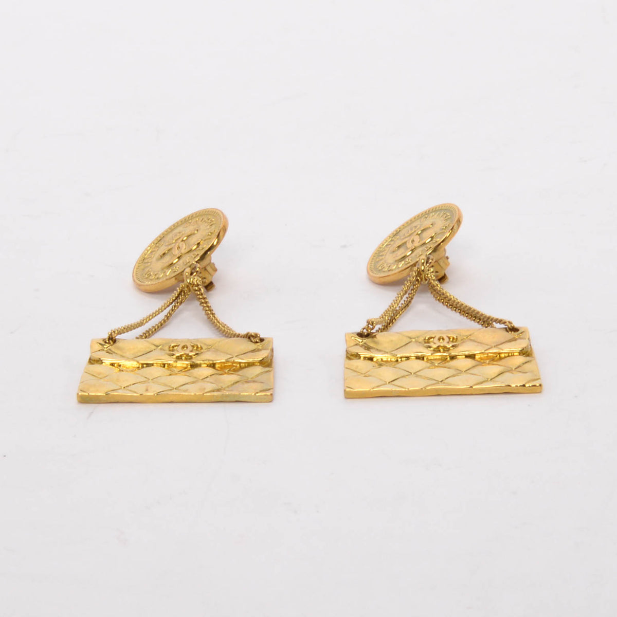 Chanel Gold Plated Handbag Motif Clip Earrings