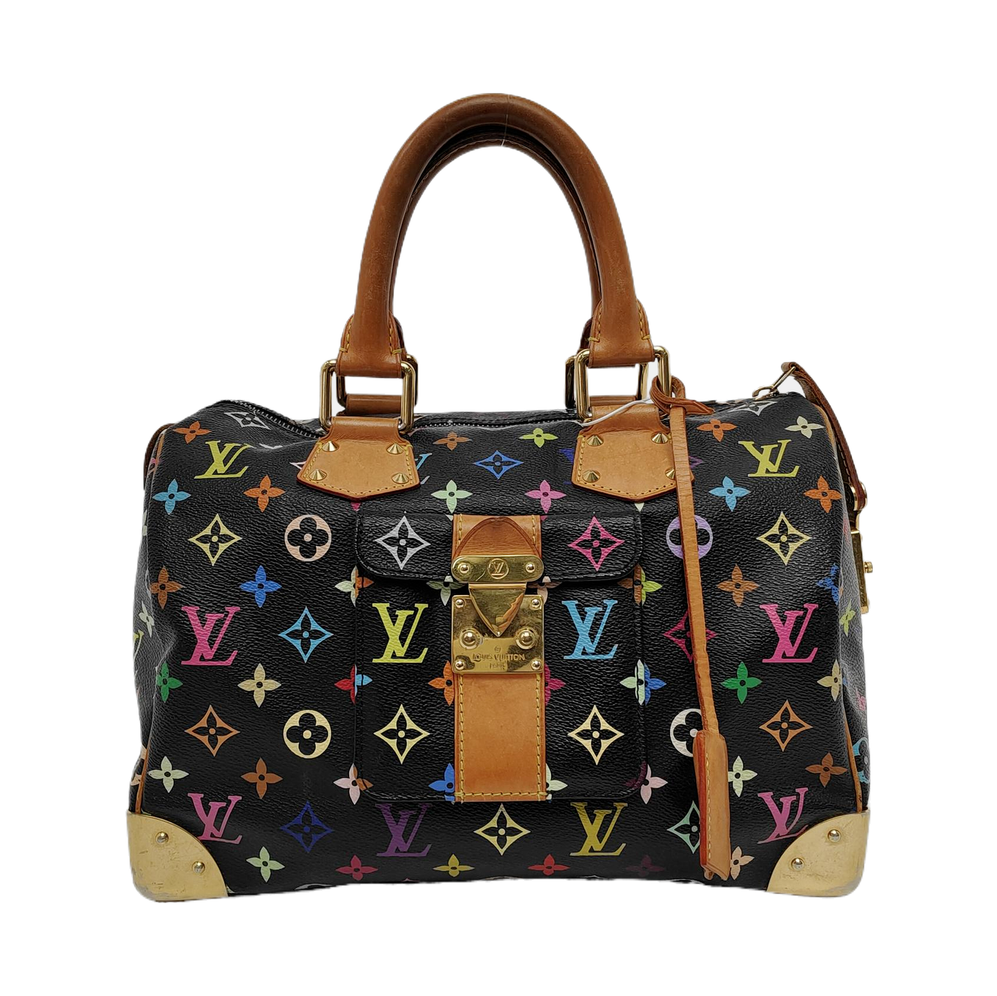 Louis Vuitton x Takashi Murakami Speedy 30 Lock Multicolor Black Handbag