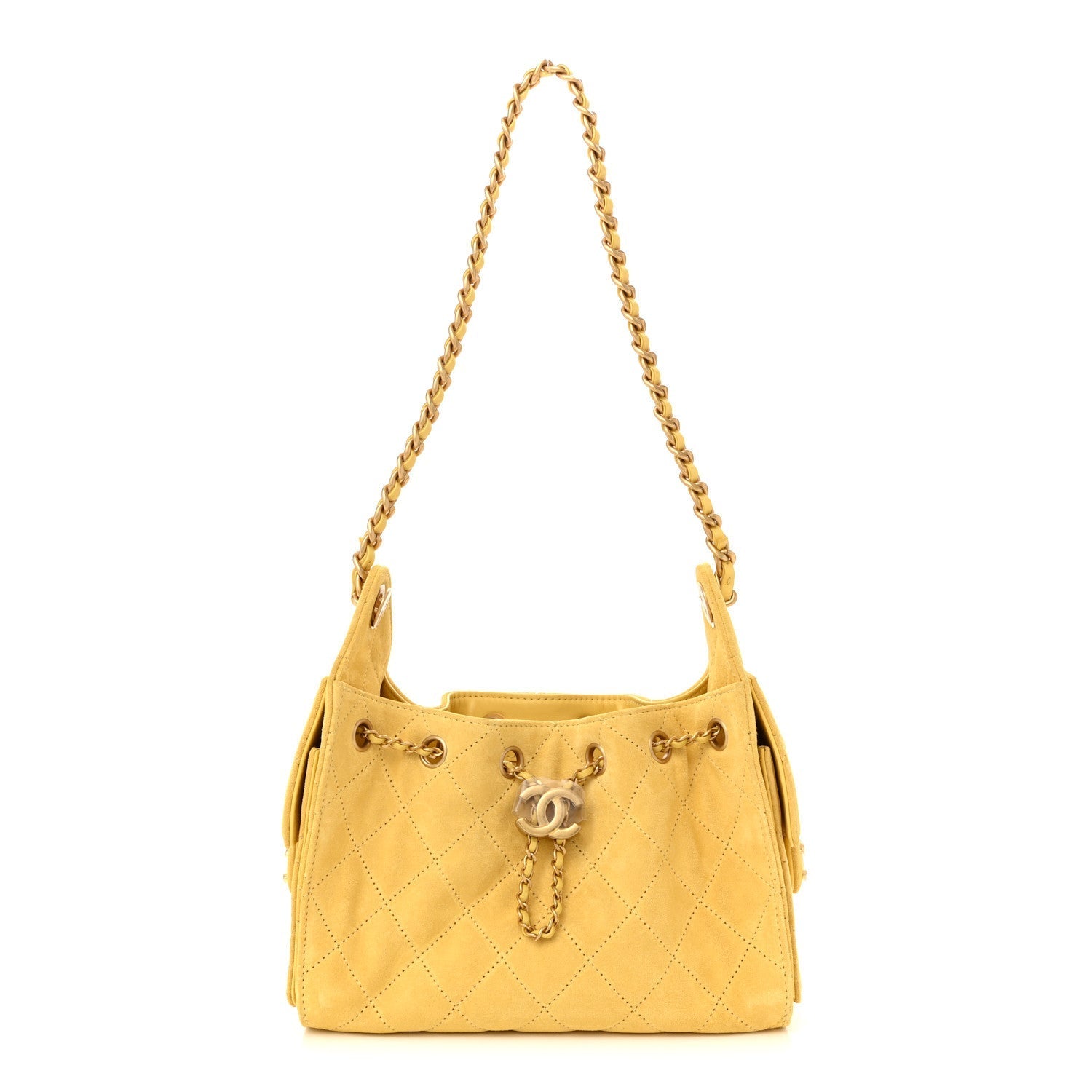Chanel Suede Quilted Mini 25 Handbag Yellow