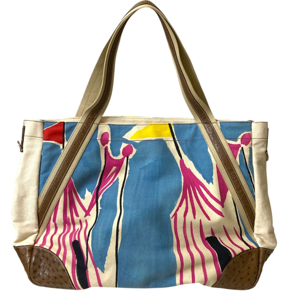 Prada Official Name Ostrich Big Tote Bag Leather Canvas