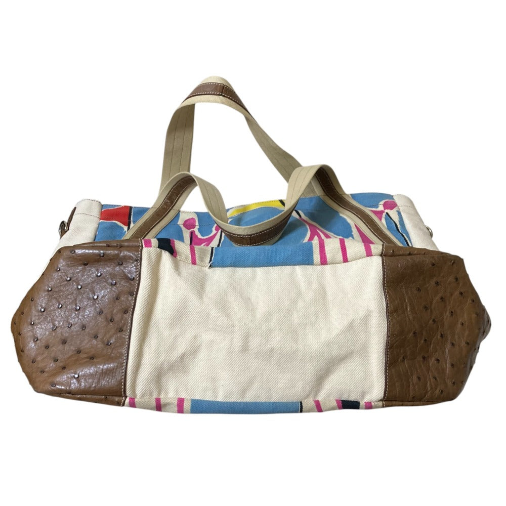 Prada Official Name Ostrich Big Tote Bag Leather Canvas