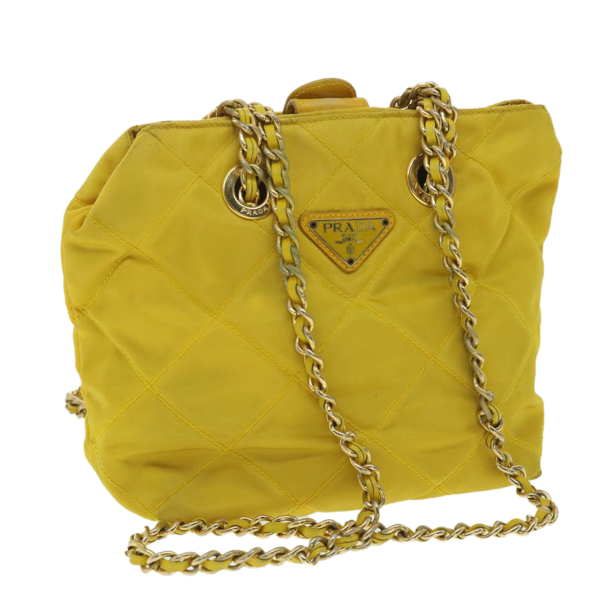 Prada Shoulder Bag Nylon Quilted Yellow