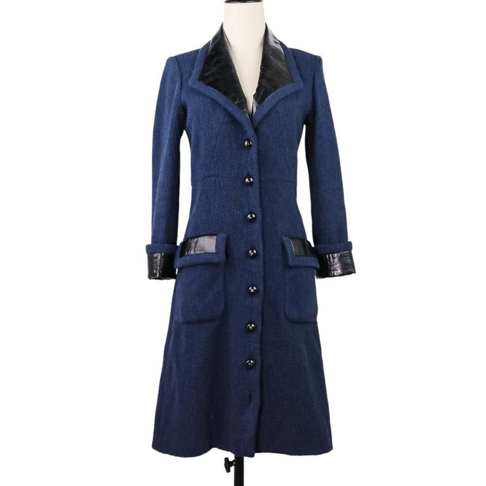 Chanel P53436 Tweed Leather Long Coat