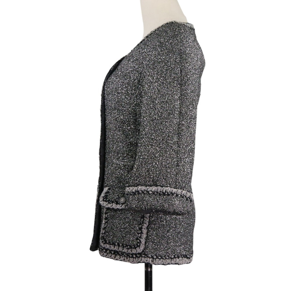 Chanel Coco Mark Button Lame Tweed Collarless Jacket
