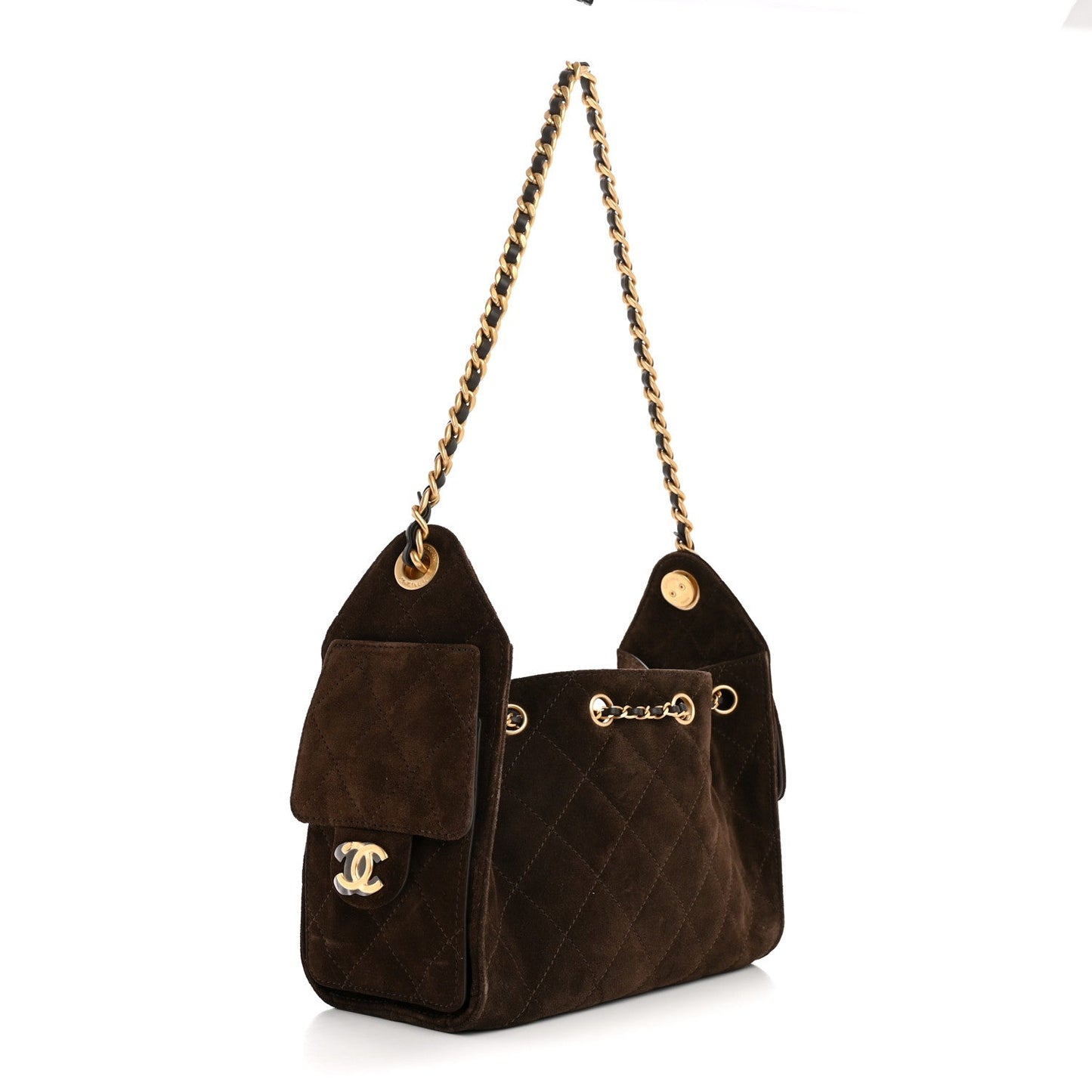 Chanel Suede Quilted Mini 25 Handbag Dark Brown