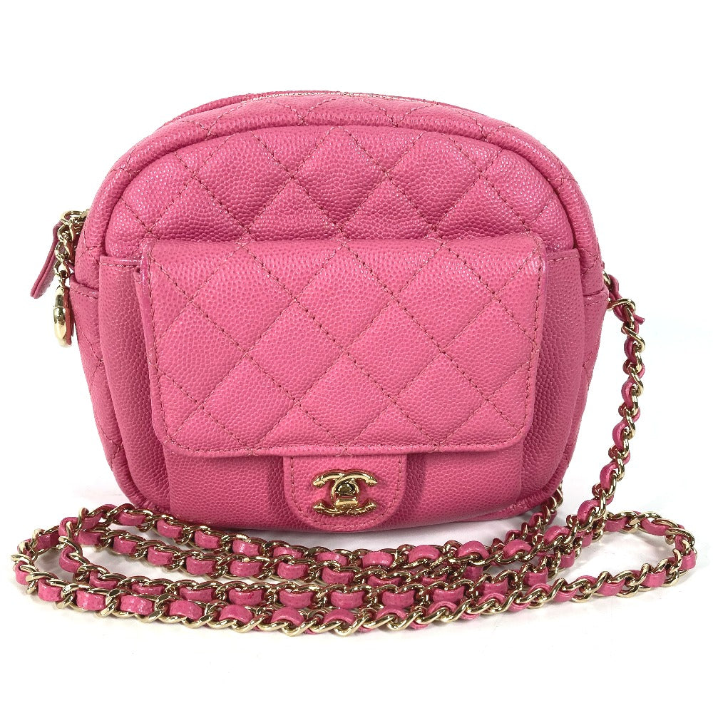 Chanel Caviar skin Matelasse quilted CC COCO Pink Shoulder Bag