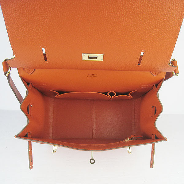 Hermes Luxury Shoulder Bag Orange Golden Leather