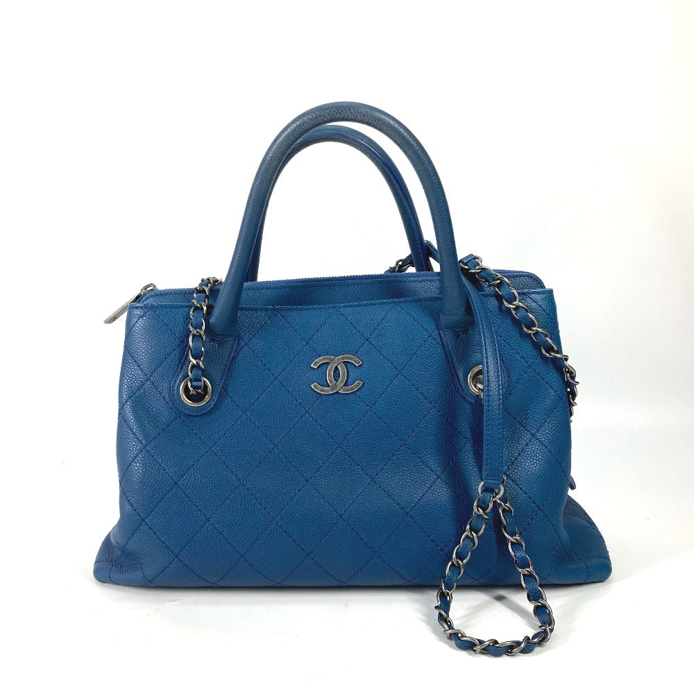 Chanel Caviar skin CC COCO Mark Matelasse Blue Shoulder Bag