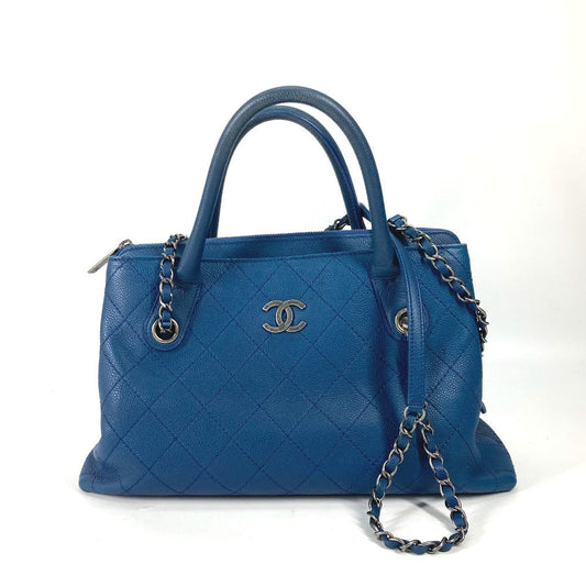 Chanel Caviar skin CC COCO Mark Matelasse Blue Shoulder Bag