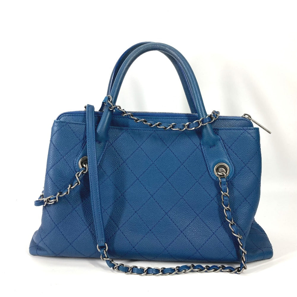 Chanel Caviar skin CC COCO Mark Matelasse Blue Shoulder Bag
