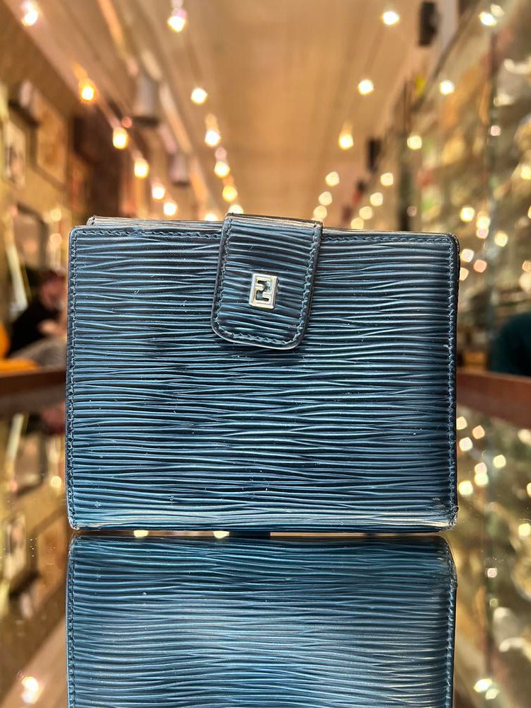 Fendi Handbag FF Ribbed Compact Wallet Leather Black
