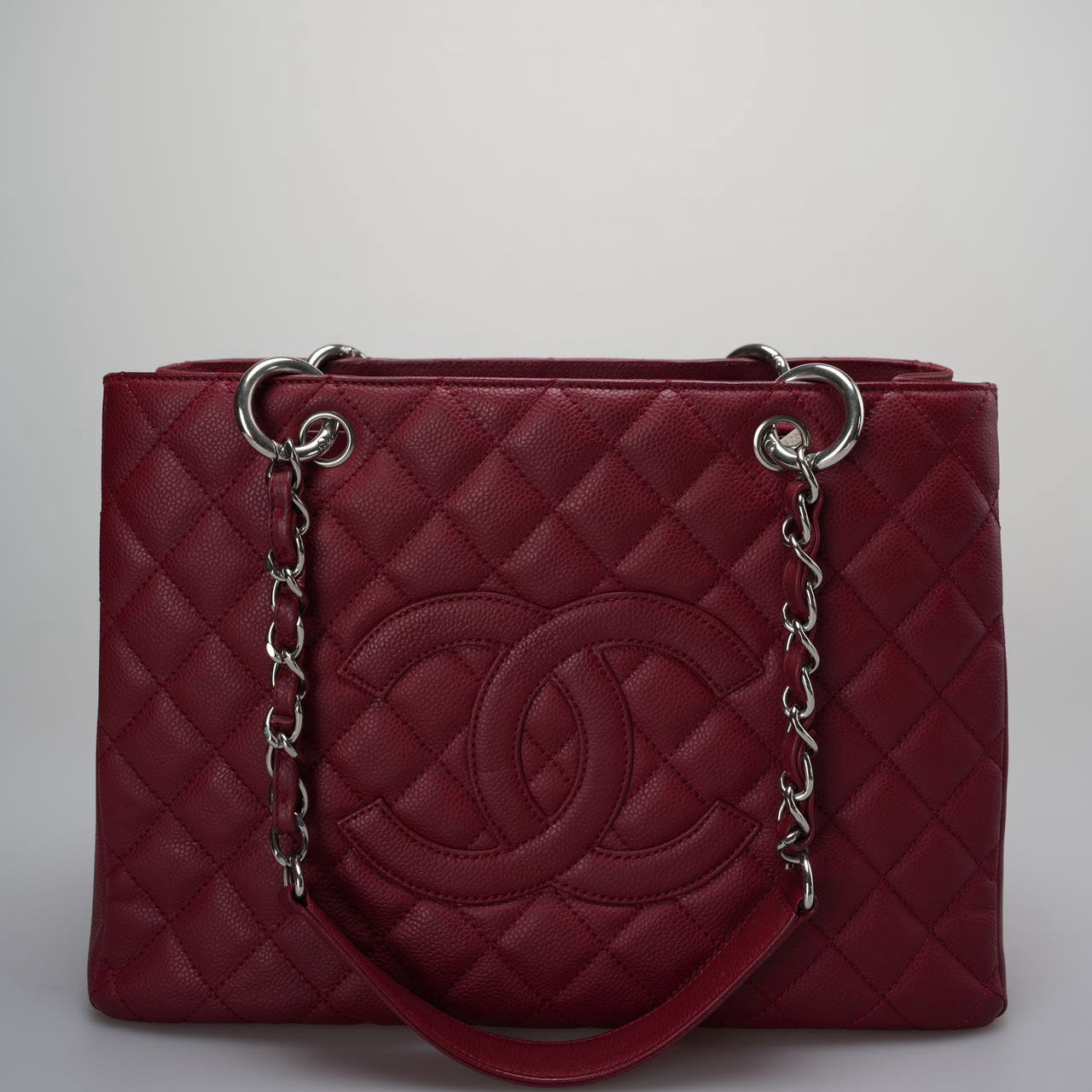 Chanel Burgundy gst Grand Shopping Tote Bag in caviar Leather with  Silver Hardware