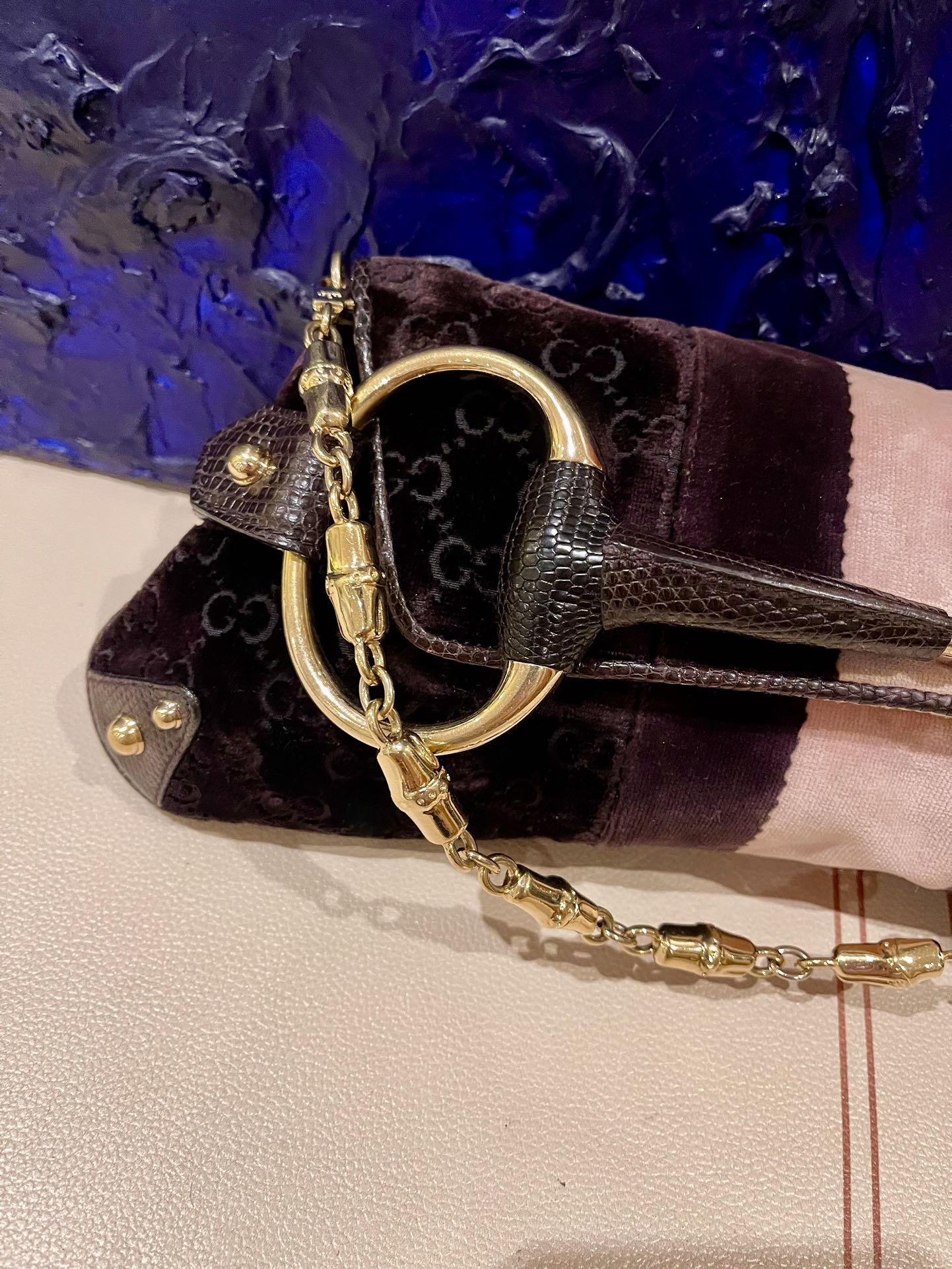 Gucci Horsebit Velvet Purple Large Shoulder Bag