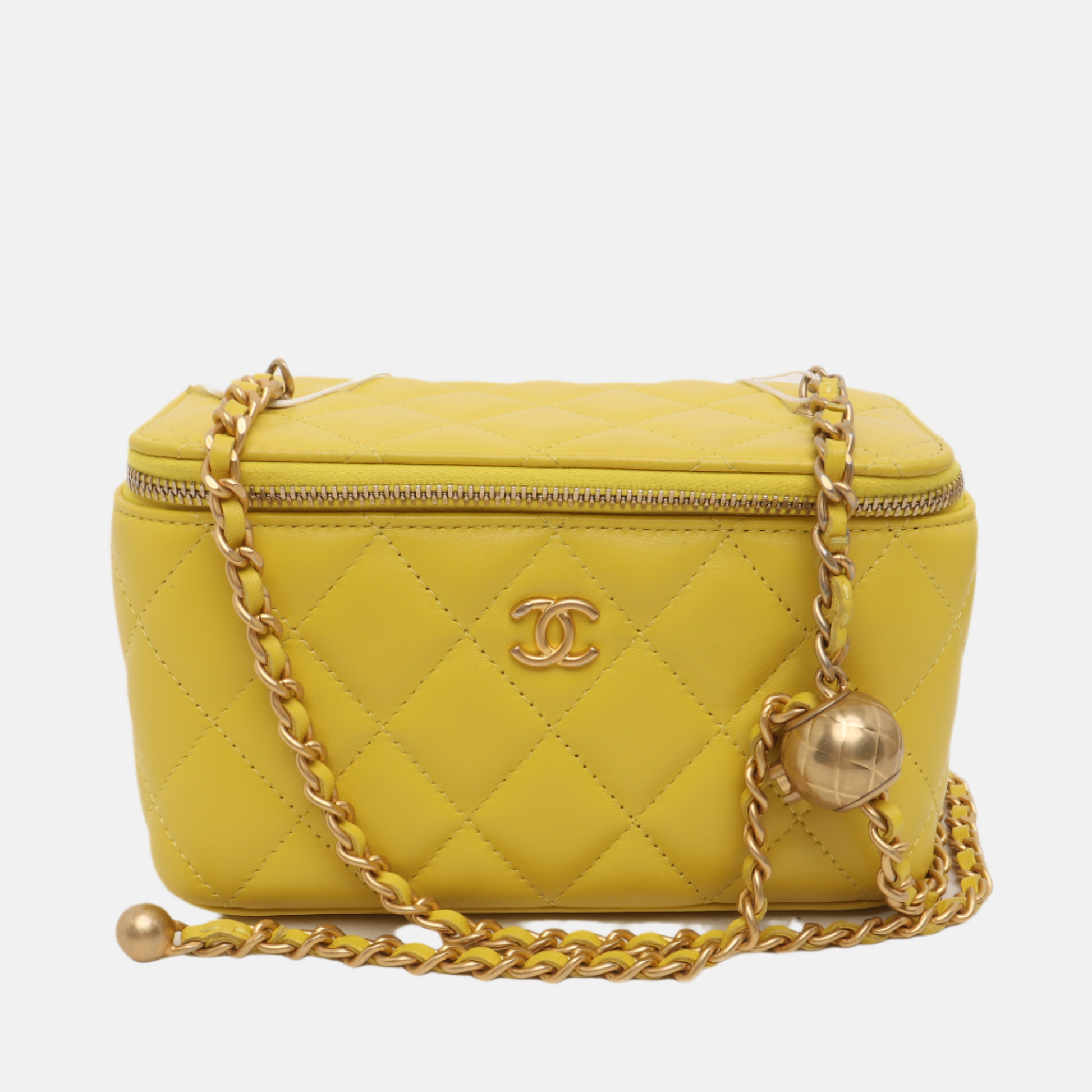 Chanel Vanity Lambskin Yellow Ball Adjustable Chip Gold Leather Mini Bag