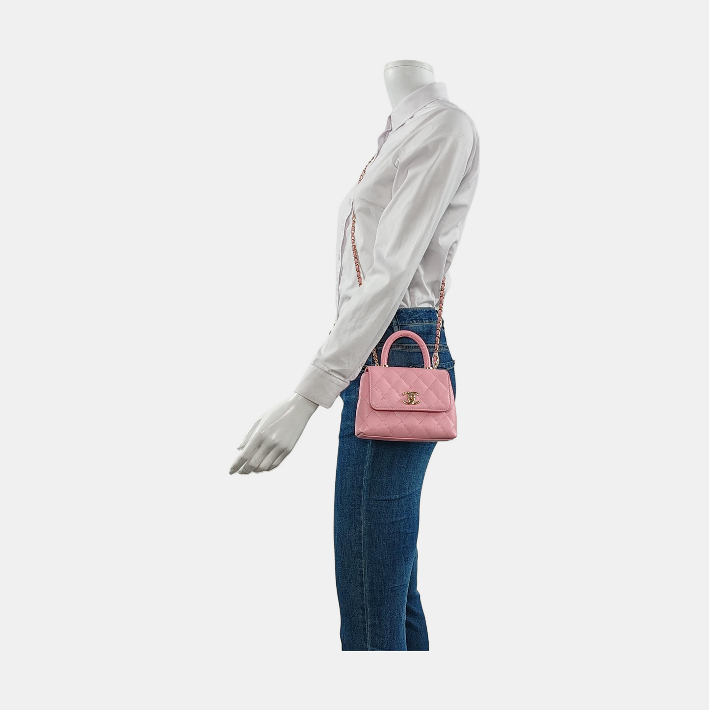 Chanel Coco Handle Super Caviar Hardware Pink Gold Leather Crossbody Bag