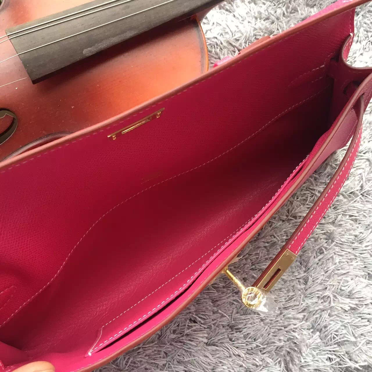 Hermes Luxury Rose Handcrafted Kelly Cut Clutch Handbag Red Clutch Bag