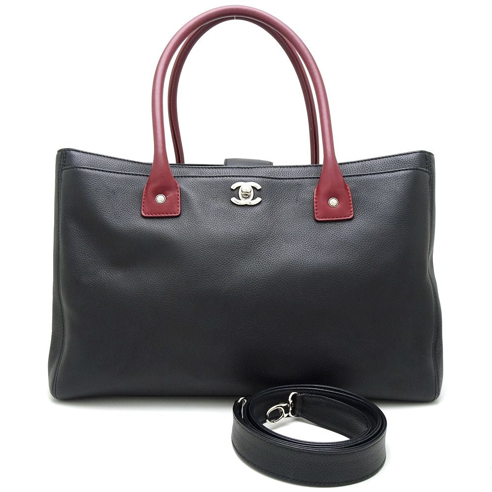 Chanel Executive Tote 2Way Bag Calf Bordeaux Black Tote Bag