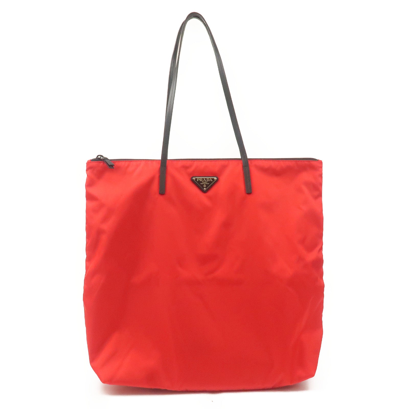 Prada Prada Nylon Leather Tote Bag Red Nero Black