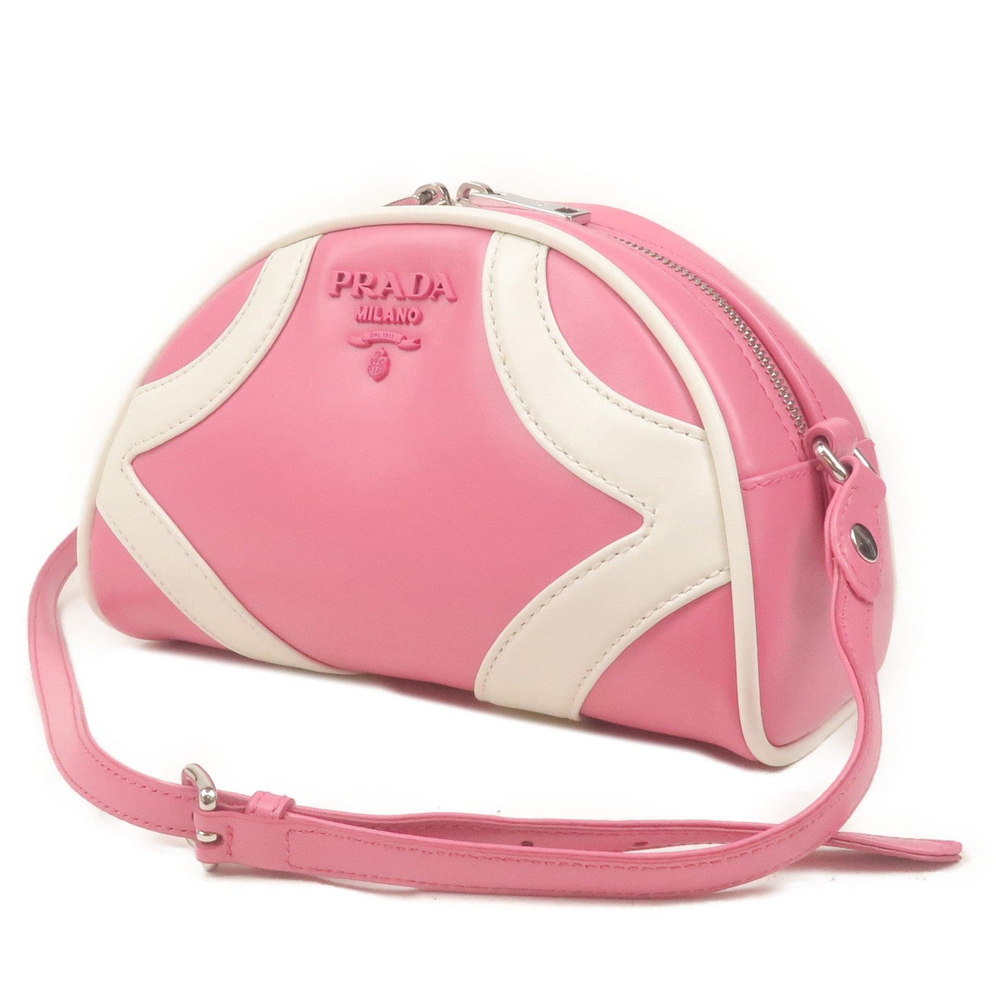 Prada Prada Leather Shoulder Bag Begonia Bian Pink White