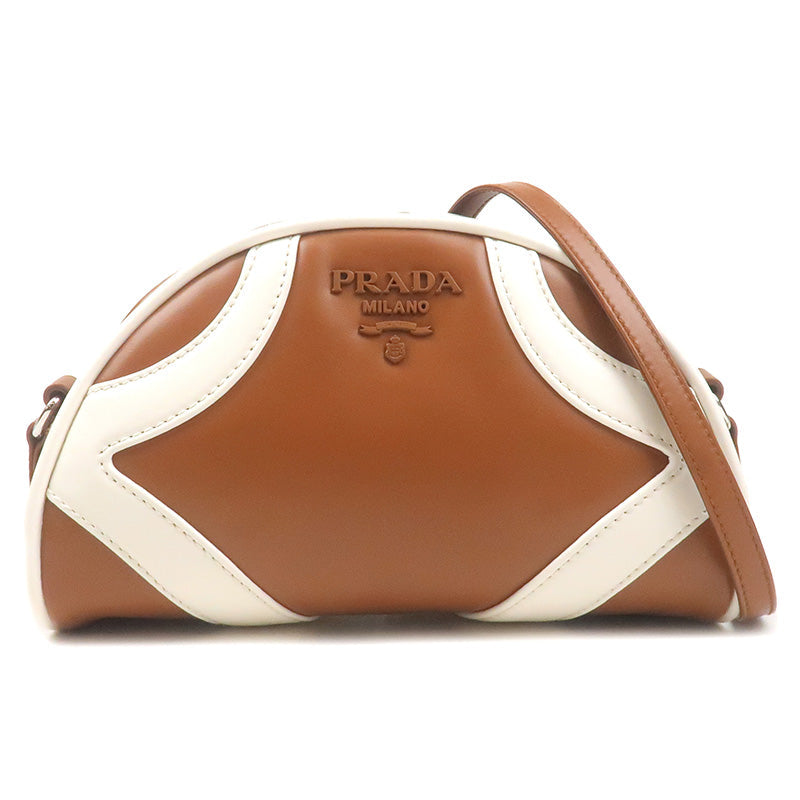 Prada Prada Leather Shoulder Bag Purse Brown White 1Bh140