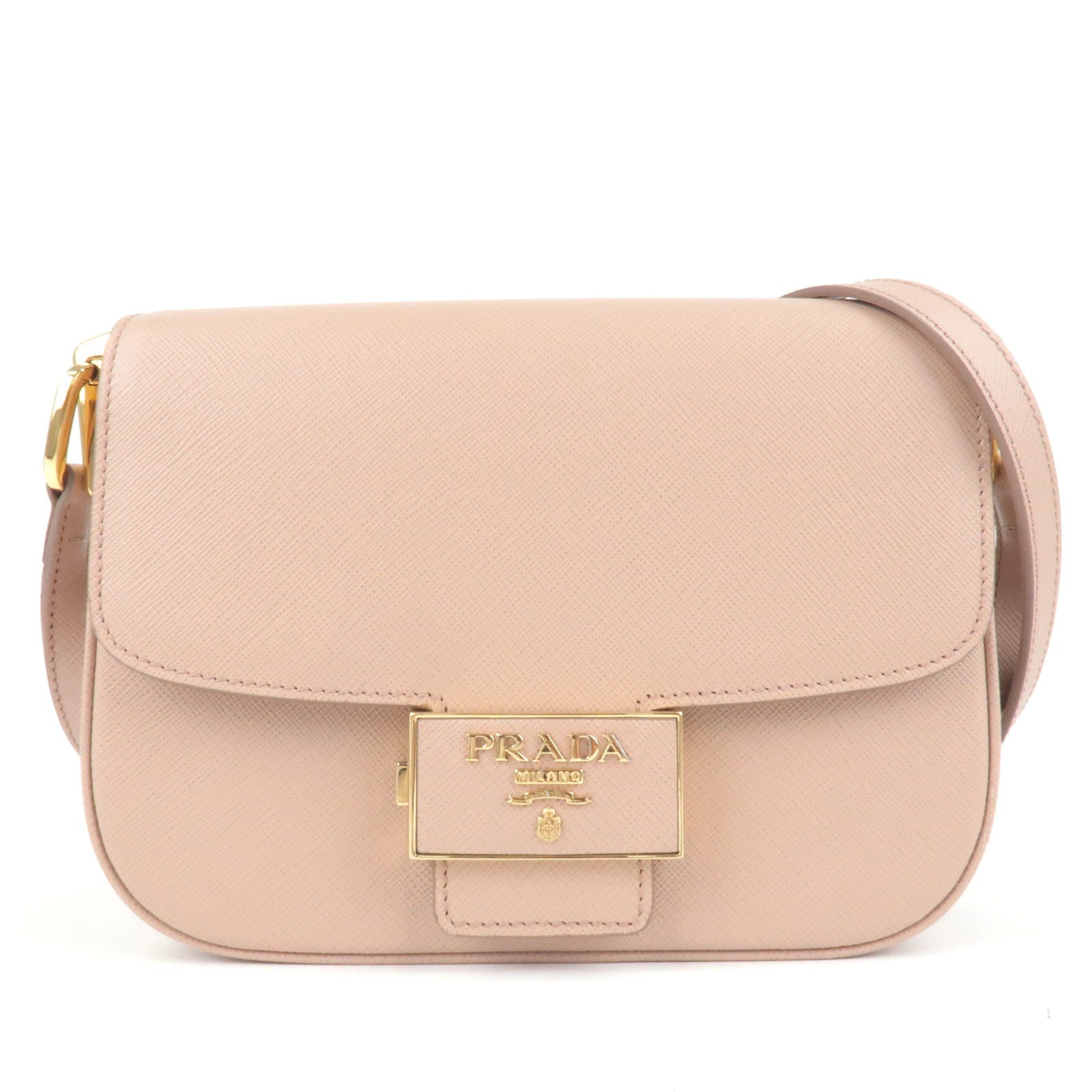 Prada Prada Leather Emblem Shoulder Bag Purse 1Bd217 Pink