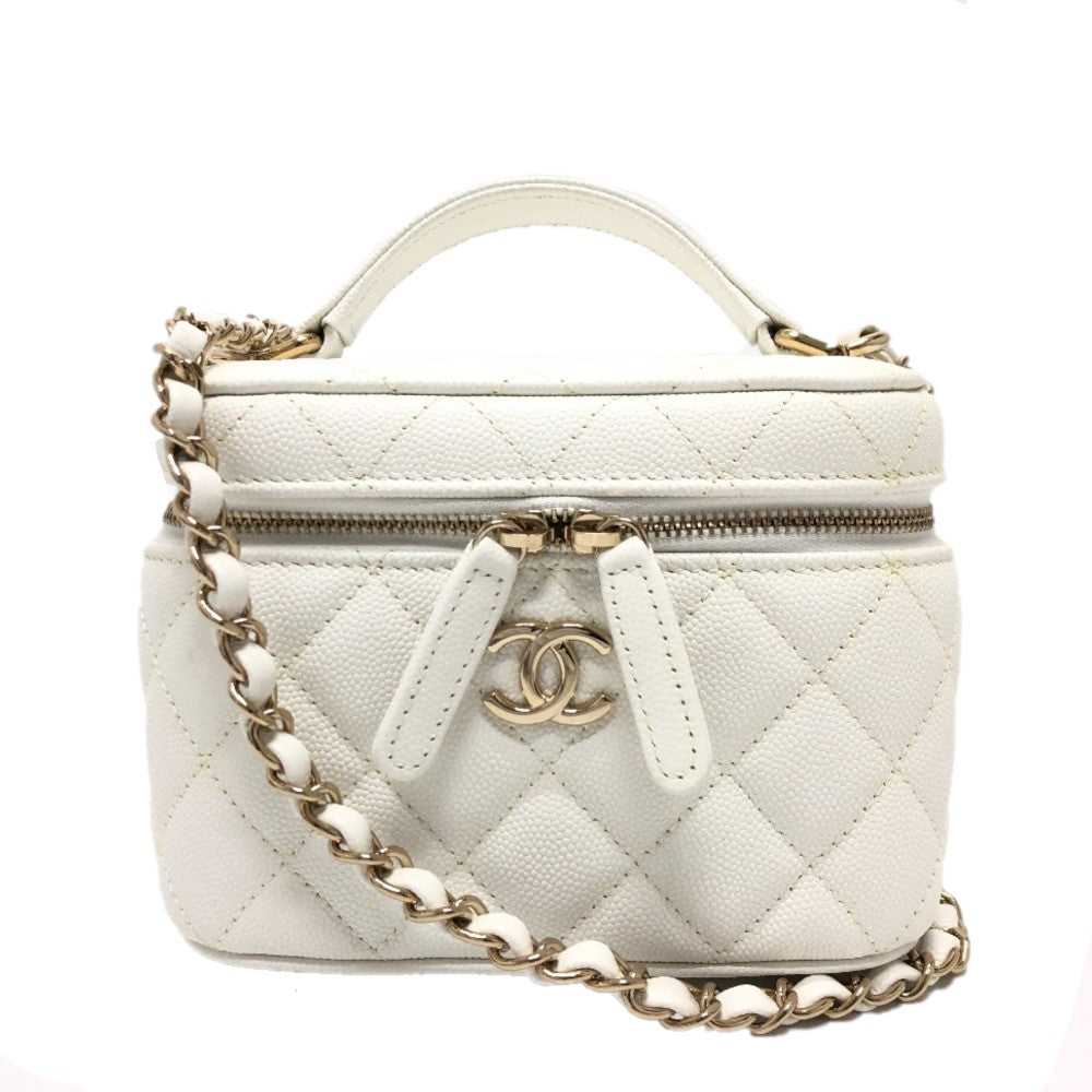 Chanel Caviar skin COCO Mark CC Vanity White Shoulder Bag