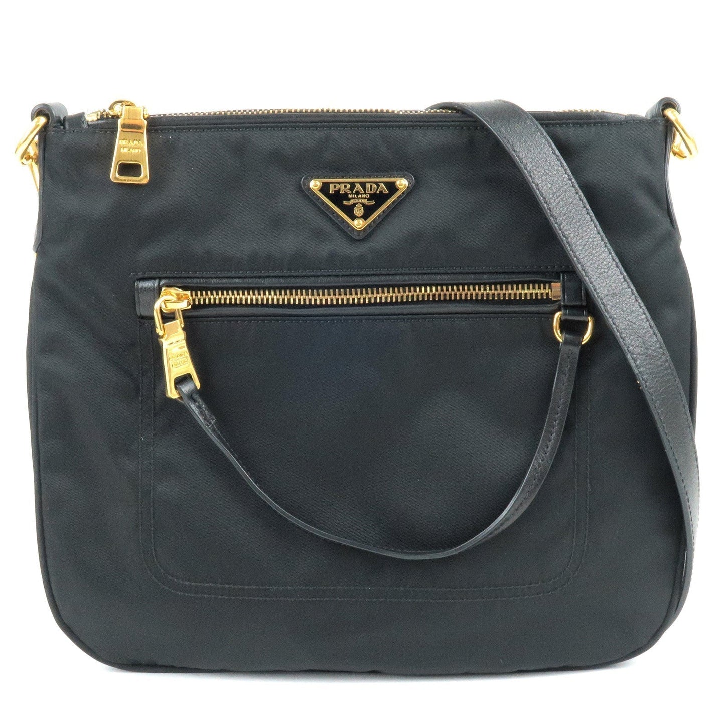 Prada Prada Logo Nylon Leather Shoulder Bag Nero Black
