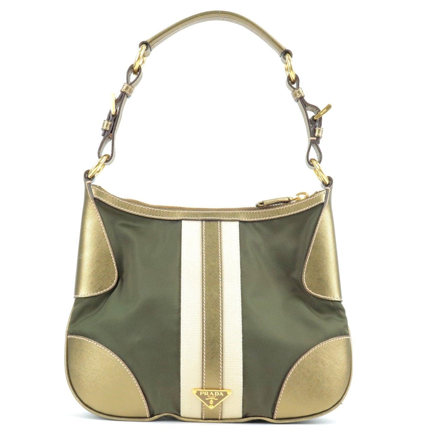 Prada Prada Logo Nylon Leather Shoulder Bag Khaki Bronze