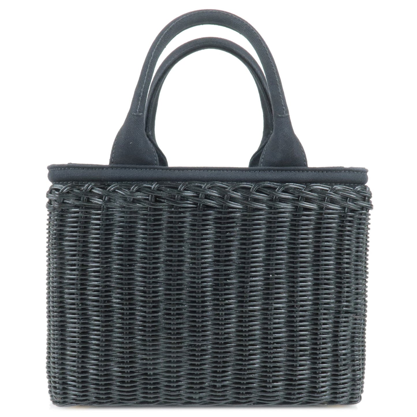 Prada 2Way Bag Hand Bag Nero Canvas Wicker Black Travel Bag