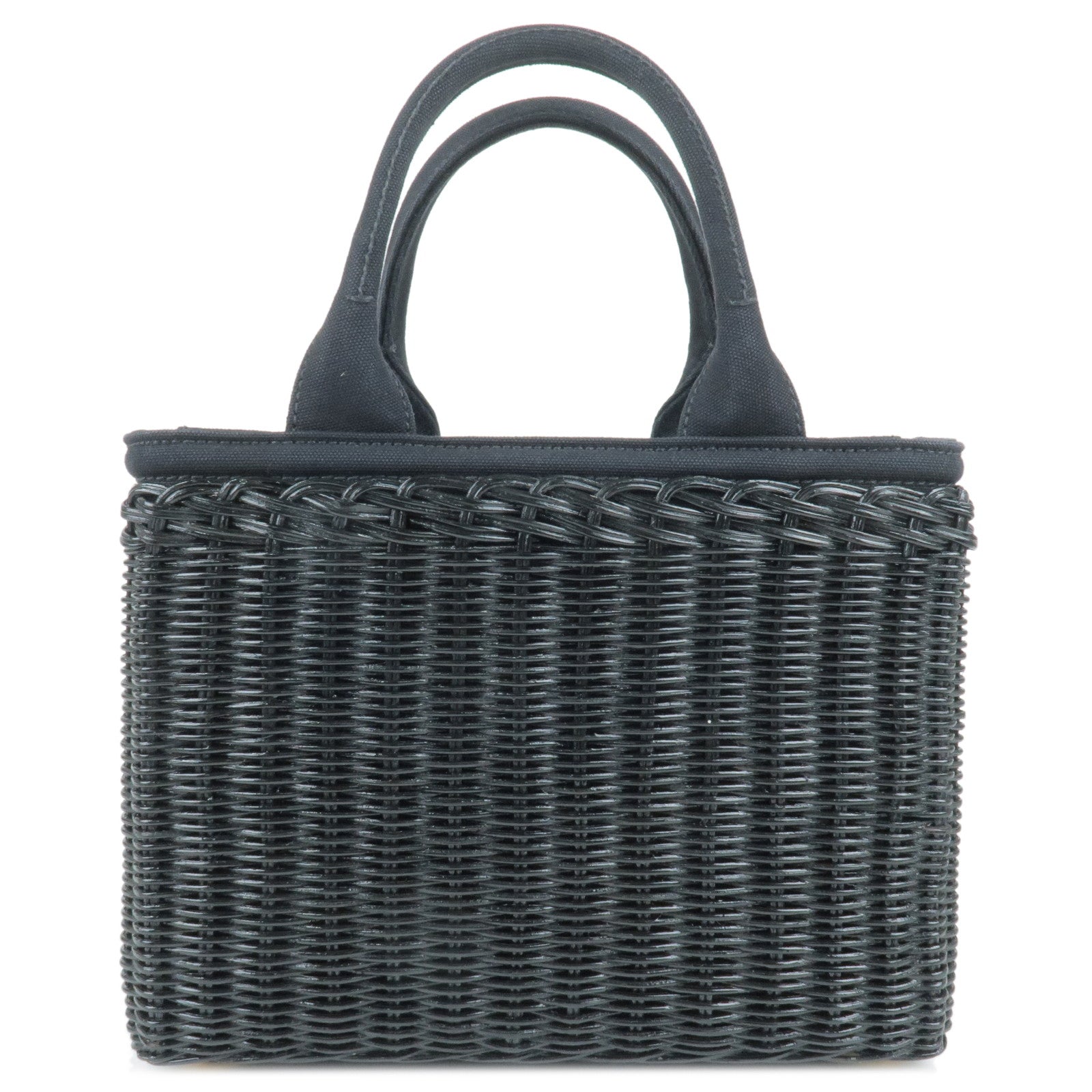 Prada 2Way Bag Hand Bag Nero Canvas Wicker Black Travel Bag