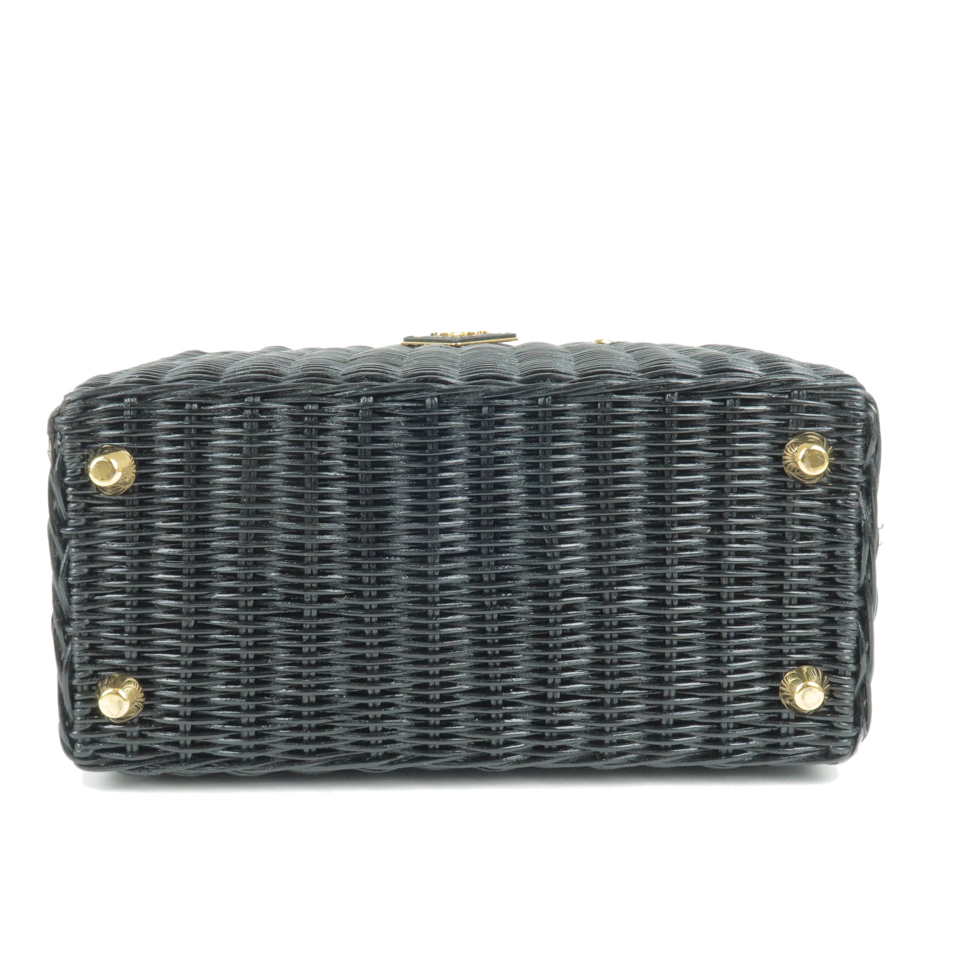 Prada 2Way Bag Hand Bag Nero Canvas Wicker Black Travel Bag