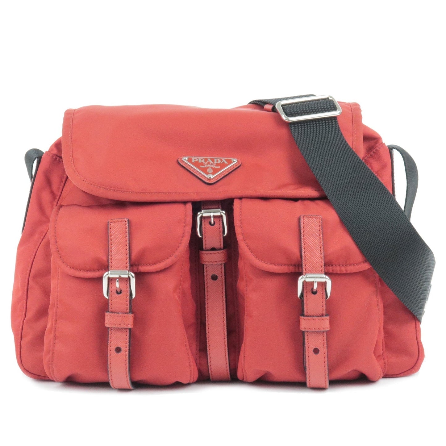 Prada Prada Logo Nylon Leather Shoulder Bag Fuoco Red