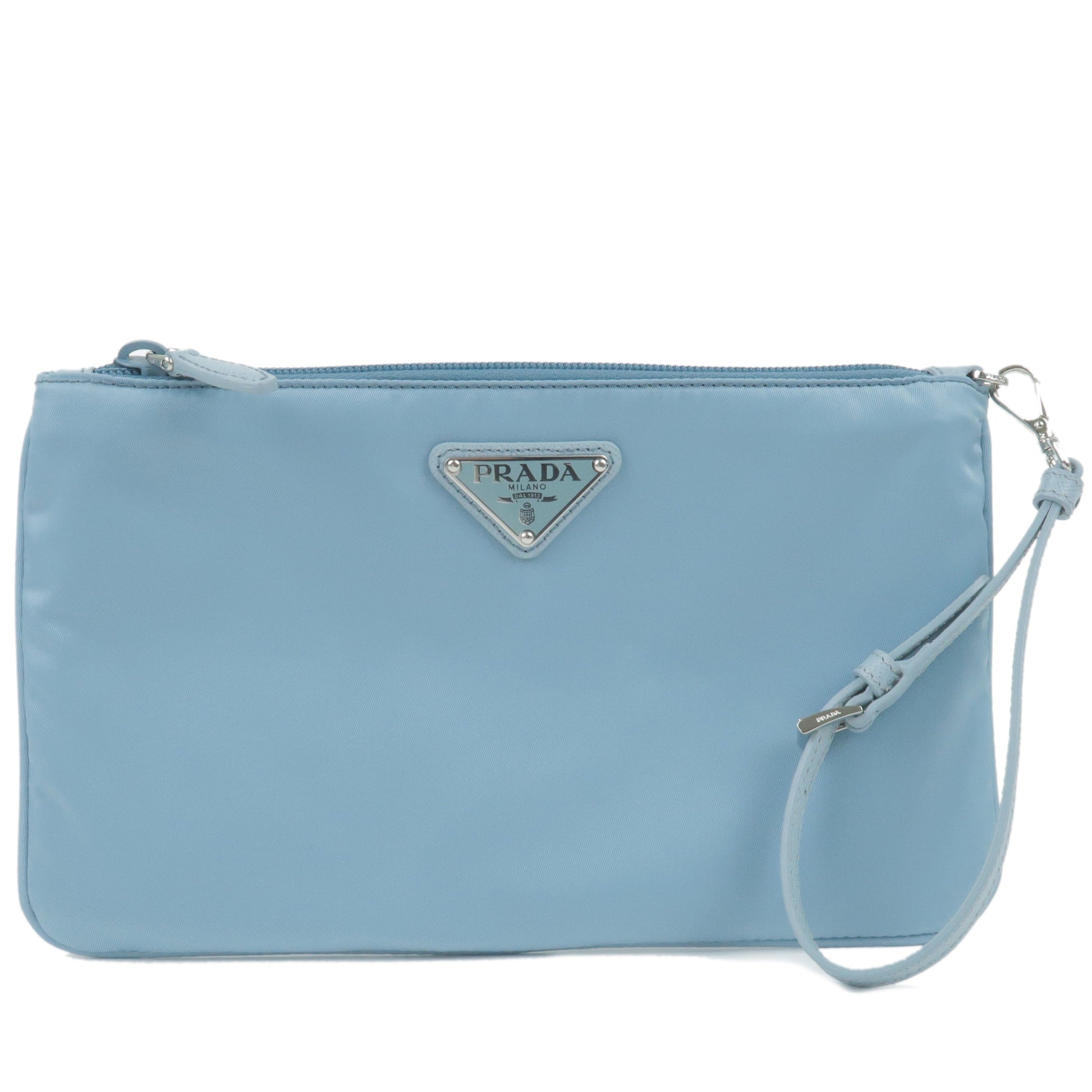 Prada Prada Logo Nylon Leather Clutch Bag Pouch Lago