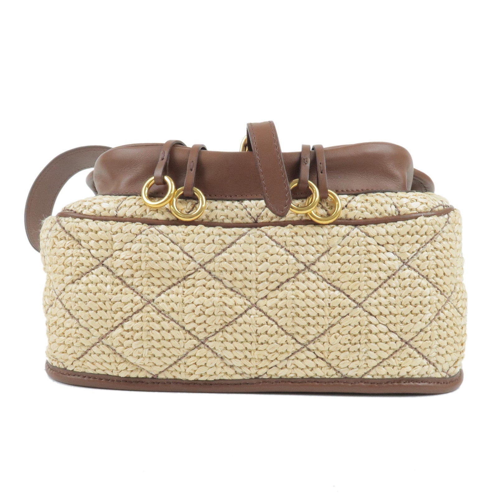 Prada Prada Corsaire Straw Leather Shoulder Bag Beige Brown